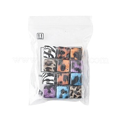 ヒョウ柄プラスチックビーズ12色6個  キューブ  ミックスカラー  14x14x14mm  穴：3.8mm  2個/カラー&nbsp;KY-FS0001-48