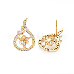 Brass Micro Pave Clear Cubic Zirconia Stud Earring Findings&nbsp;KK-S364-050