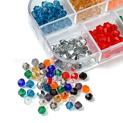 480 個 12 色模倣オーストリアクリスタルバイコーンガラスビーズ  グレードAA  多面カット  ミックスカラー  4x4mm  穴：1mm  約40PCS /カラー&nbsp;GLAA-FS0001-66
