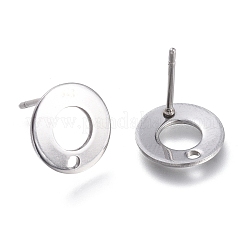変色しない201ステンレススチールスタッドピアス金具  304ステンレスピン付き  リング  ステンレス鋼色  10.5x1mm  穴：1.4mm  ピン：0.8mm&nbsp;STAS-K212-04P