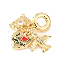 Rack Plating Brass Pave Clear Cubic Zirconia European Dangle Charms&nbsp;KK-P279-46G