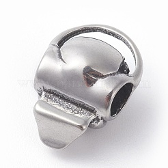 316サージカルステンレススチールヨーロピアンビーズ  大穴ビーズ  スカル  アンティークシルバー  12x16.5x8.5mm  穴：4mm&nbsp;STAS-G186-01AS