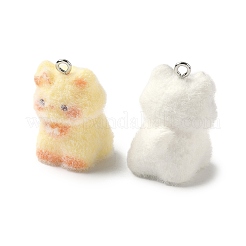 植毛樹脂ペンダント  鉄ループ付き  猫の形のチャーム  ミックスカラー  26.5x17.5x18.5mm  穴：2mm&nbsp;RESI-P050-01P-M