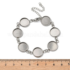 304ステンレススチールブレスレットの製作  丸皿付き  フラットラウンド  変色しない  ステンレス鋼色  トレイ：12mm  6.65インチ（16.9cm）&nbsp;STAS-B126-03P