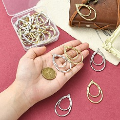 20個2色合金ペンダントカドミウムフリー  ティアドロップ  プラチナ＆ライトゴールド  47.5x29x1.5mm  穴：1.4mm  10個/カラー&nbsp;ENAM-YW0006-45