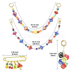 4Pcs Acrylic & Plastic & Resin Bead Heart Apple Bag Extender Chains and Steel Dice Brooches&nbsp;HJEW-YW00110