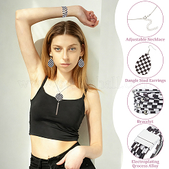 Tartan Teardrop PU Leather Pendant Necklaces & Bracelets & Dangle Earrings Sets&nbsp;SJEW-WH0007-07B