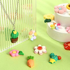 28個14スタイル不透明樹脂ペンダント  プラチナアイアンループ付き  植物のチャーム  花とサボテンとニンジン  混合図形  ミックスカラー  25~32x15~24x4~7mm  穴：2mm  2個/スタイル&nbsp;RESI-CJ0002-54
