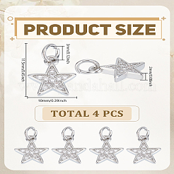 4個真鍮マイクロパヴェキュービックジルコニアチャーム  スター  プラチナ  11.5x10x2mm  穴：3mm&nbsp;ZIRC-LP0001-30
