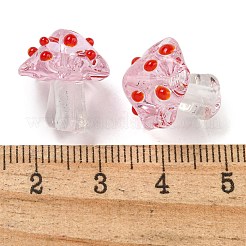 手作りのでこぼこランプワークビーズ  キノコ  ピンク  15~17.5x15~15.5x15mm  穴：1.2~1.6mm&nbsp;LAMP-S067-01F