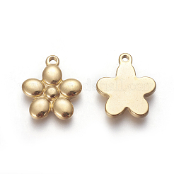 PVD真空メッキ304ステンレスペンダント  長持ちメッキ  花  ゴールドカラー  20x17.5x3mm  穴：1.5mm&nbsp;STAS-I101-31G