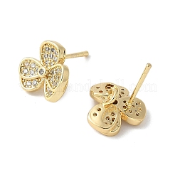 Clover Brass Micro Clear Cubic Zirconia Stud Earrings&nbsp;KK-S516-05G