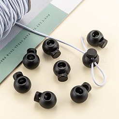 スポーツウェアラゲッジバックパックストラップ用の1穴染め鉄スプリング式環境に優しいプラスチックラウンドバックルコードトグルロックビーンズストッパー  サバイバルブレスレットの留め金  ブラック  22x18x14mm  穴：7.5x6mm&nbsp;X-FIND-E004-60B-18mm