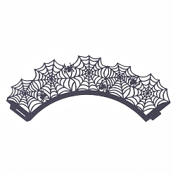 蜘蛛の巣ハロウィンカップケーキラッパー  レーザーカット紙ライナーホルダー  ハロウィンパーティーの結婚式の誕生日の装飾のために  ブラック  7.5x20.5x0.03cm&nbsp;CON-G010-D04