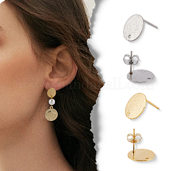 40Pcs 2 Colors 201 Stainless Steel Flat Round Stud Earring Findings&nbsp;STAS-SC0010-39