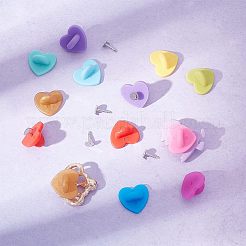 150 個 10 色のプラスチックハートラペルピンバック  ゴムピンバック  真鍮製タイタックラペルピンブローチパーツ150個付き。  ミックスカラー  14x14.5x8mm  穴：1mm  15個/カラー&nbsp;FIND-CA0005-35