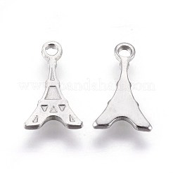 変色しにくい304ステンレススチールチャーム  エッフェル塔  ステンレス鋼色  12x7x1mm  穴：1.4mm&nbsp;STAS-E454-21P