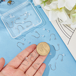 316サージカルステンレススチールピアスフック20個  20個のプラスチック製イヤーナット付き  ステンレス鋼色  15x12x0.7mm  21ゲージ  穴：2mm&nbsp;STAS-BBC0008-55P