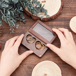 黒クルミジュエリーボックス  PVCクリアウィンドウ付き  ハートを付きの矩形  ココナッツブラウン  6x9.4x2.4cm&nbsp;OBOX-WH0010-03