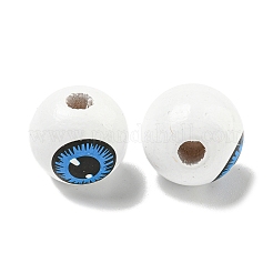 プリントウッドヨーロピアンビーズ  目玉丸ビーズ  ドジャーブルー  15.5~16mm  穴：4~4.5mm&nbsp;WOOD-G022-16A