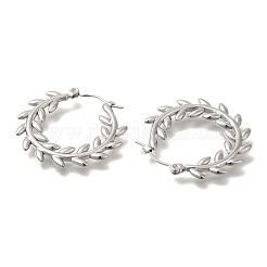 304ステンレススチール製リーフフープピアス（女性用）  ステンレス鋼色  28.5x2mm&nbsp;EJEW-S227-67P