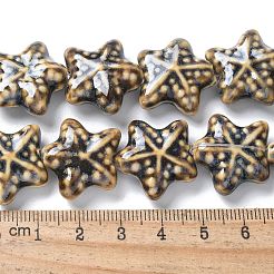 オーシャンシリーズ 手作り磁器ビーズ  ヒトデのセラミックビーズ  ブラック  19~20x20.5~21x8.5~9mm  穴：2mm  約20個/連  14.37''（36.5センチメートル）&nbsp;X1-PORC-R002-05-06