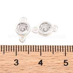 Brass Pave Clear Cubic Zirconia Flat Round Links Connector Charms&nbsp;KK-U024-03S