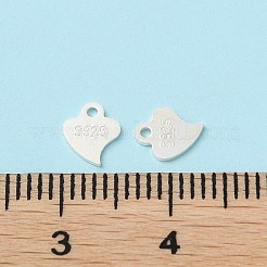 スターリングシルバーのハートチェーンエクステンダーコネクター x 925  s925刻印入りチェーンタブ  銀  6.5x5x0.5mm  穴：0.9mm&nbsp;STER-P053-02S