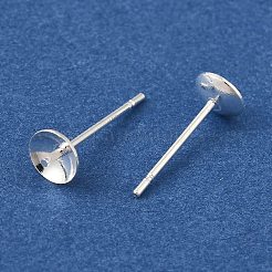 真鍮スタッドイヤリングを見つける  鉛フリー＆カドミウムフリー  ラウンド  925銀メッキ  14x5mm  ピン：12x1mm&nbsp;KK-K383-01C-S