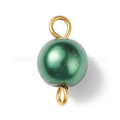 ガラス模造真珠コネクタチャーム  金メッキの二重鉄ループ付き  ラウンド  ライム  14x7.5mm  穴：1.8mmと2.5mm&nbsp;PALLOY-JF01881-03