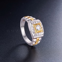 スターリングシルバーの指輪925個  時計チェーンとマイクロパヴェaaaキュービックジルコニア付き18KGP本金メッキスクエア  プラチナ·ゴールデン  19mm&nbsp;JR535A-02