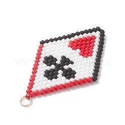 ミユキデリカガラスシードビーズプレイングカードペンダント  304ステンレススチール製丸カン付き  花  38x25.5x2mm&nbsp;PALLOY-MZ01065-02