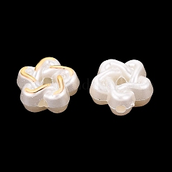 ABSプラスチックパール調ビーズ  ゴールドライン入り  花  乳白色  16x16.5x8mm  穴：2.5mm  約476個/500g&nbsp;PL-N007-42B