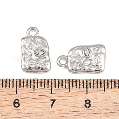 304ステンレスペンダント  クリスタルラインストーン付き  槌目模様の長方形チャーム  ステンレス鋼色  14x8x3mm  穴：1.8mm&nbsp;RB-CBABFDA-02P