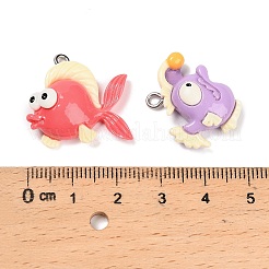 不透明樹脂ペンダント  魚とタコ  プラチナ鉄ループ付き  ミックスカラー  20~26x19.5~24x7~9.5mm  穴：2mm&nbsp;RESI-H040-06P