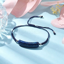 Curved Rectangle Natural Lapis Lazuli Adjustable Nylon Cord Braided Bead Bracelets for Women Men&nbsp;BJEW-JB10280-02