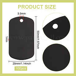 アルミペンダント100個  空白のタグ  長方形  ブラック  50x29x1mm  穴：3.5mm&nbsp;ALUM-BC0001-76