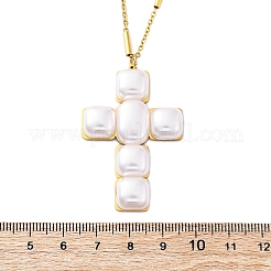 Cross 304 Stainless Steel & Plastic Pearl Pendant Necklaces for Women&nbsp;NJEW-U032-12G