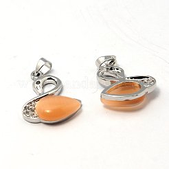 キャッツアイペンダント  真鍮製のラインストーンペンダントセッティングで  アヒル  ミックスカラー  22x18x5mm  穴：4x5mm&nbsp;G-G381-M