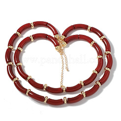 2Pcs Curved Tube Resin & CCB Plastic Beaded Necklaces with Alloy End Chains for Women&nbsp;FS-WG2018E-01