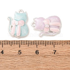 合金エナメルチャーム  リボンチャーム付きの猫の形  ミックスカラー  18x13.5x3.5mm  穴：1.3mm&nbsp;FIND-I367-08