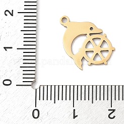 ステンレスペンダント201個  兜チャーム付きイルカ  レーザー切断  18KGP本金メッキ  19x11.5x1mm  穴：1.4mm&nbsp;STAS-Q341-15G