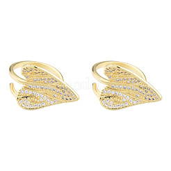 Clear Cubic Zirconia Heart Leaf Open Cuff Ring&nbsp;RJEW-T016-42G