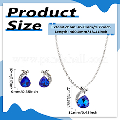 合金ラインストーンペンダントネックレス＆スタッドピアスセット  ティアドロップ  カプリブルー  16x9mm&nbsp;SJEW-LP0001-46A