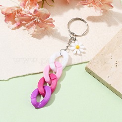アクリルカーブチェーンキーホルダー  樹脂製デイジーチャームと鉄製キーホルダーリング付き  カラフル  12.8~13cm&nbsp;KEYC-JKC00633-01