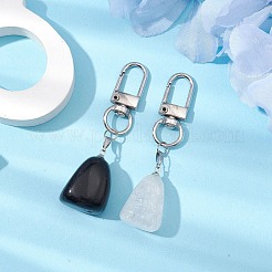 天然黒瑪瑙と水晶ペンダント装飾の塊  バッグ飾り用の回転留め具チャーム  70mm  2個/セット&nbsp;HJEW-JM02122