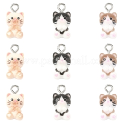 15色樹脂チャーム3個  猫  プラチナループ付き  ミックスカラー  12x8mm  5個/カラー&nbsp;RESI-YW0005-70