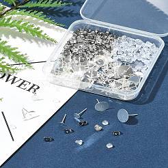304ステンレススチールスタッドピアス金具  フラットラウンド  ステンレススチール製フリクションナットとプラスチック製イヤーナット  ステンレス鋼色  3~12x0.3mm  ピン：0.7mm&nbsp;FIND-FS0003-76