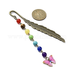 Butterfly Alloy Enamel Pendant Bookmark with Chakra Gemstone Bead&nbsp;AJEW-JK00253-02