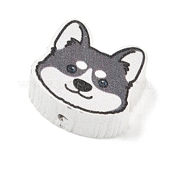 プリントウッドビーズ  犬  グレー  19x20x7mm  穴：2.5mm&nbsp;WD-CBAA998-B08